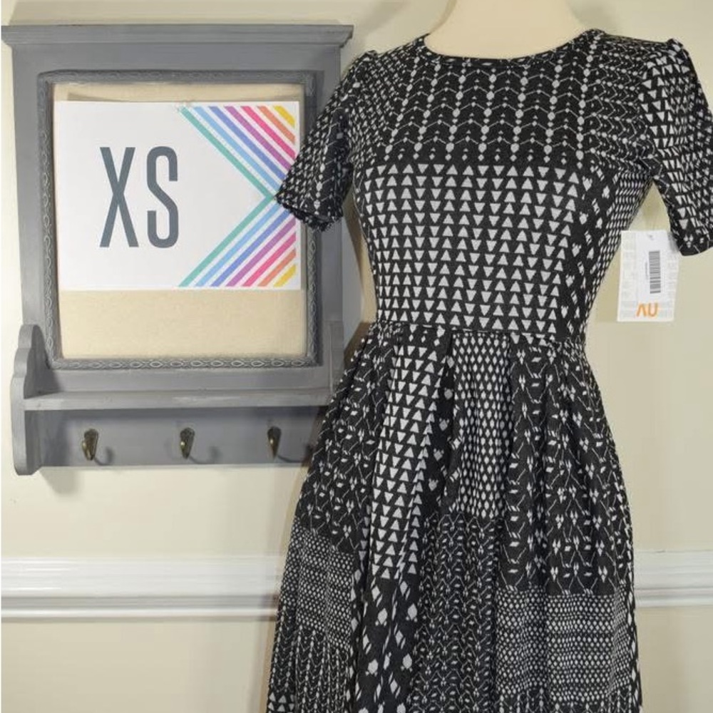 LuLaRoe Amelia Elegant Black and White Patterned Dress